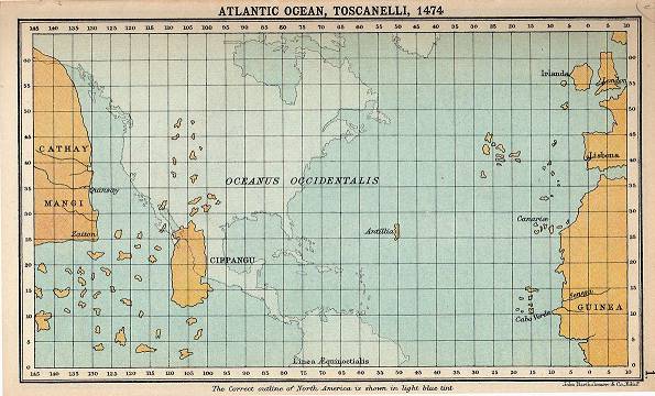 La Idea de Colón, llegar a Las Indias por el Oeste, este era el mapa mundi en 1474