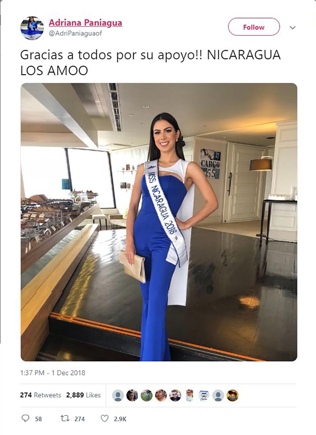 Adriana María Paniagua Cabrera - Miss Universo Nicaragua 2018