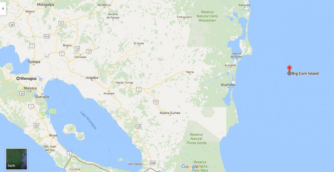 Mapa Managua-Big Corn Island, Región Autónoma de la Costa Caribe Sur
