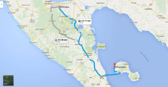 Mapa Managua-Moyogalpa, Isla De Ometepe, RIVAS Mapa Managua-Moyogalpa, Isla De Ometepe, RIVAS