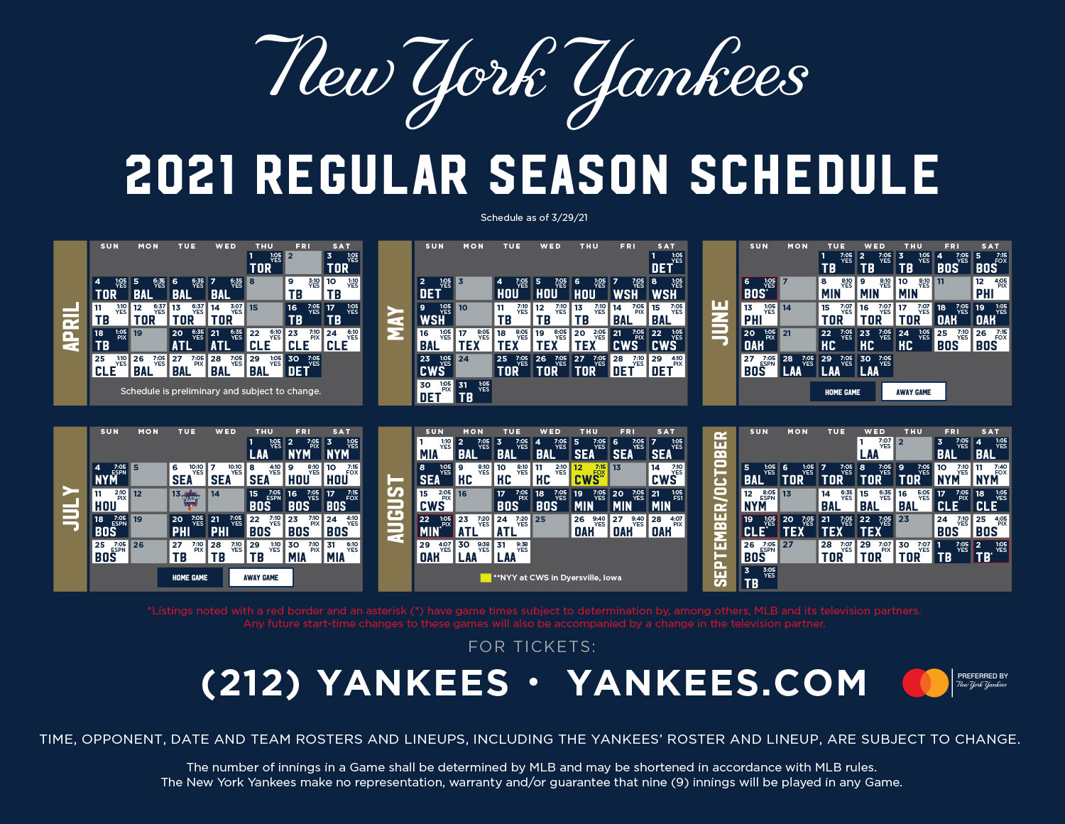 New York Yankees Schedule 2021