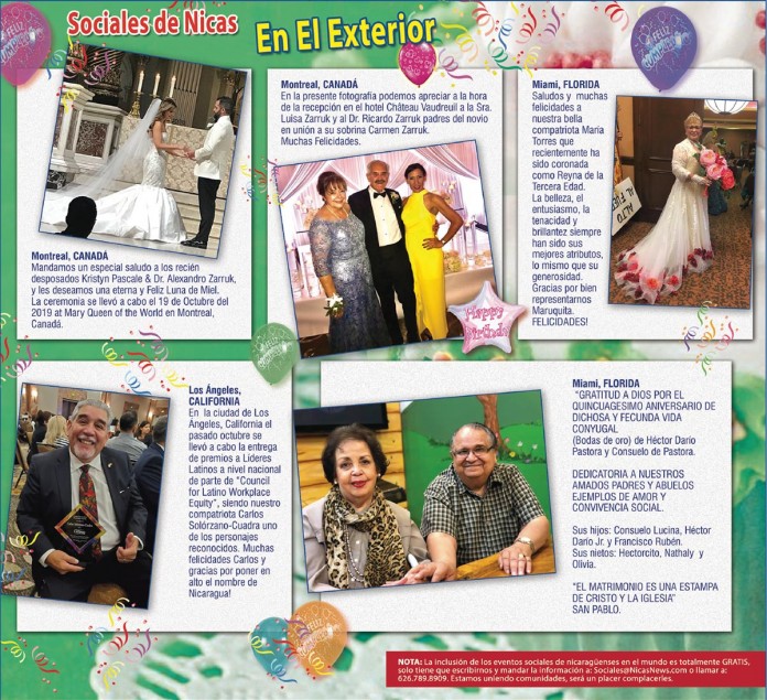 SOCIALES DE NICAS EN EL EXTERIOR – NOVIEMBRE 2019 SOCIALES DE NICAS EN EL EXTERIOR – NOVIEMBRE 2019