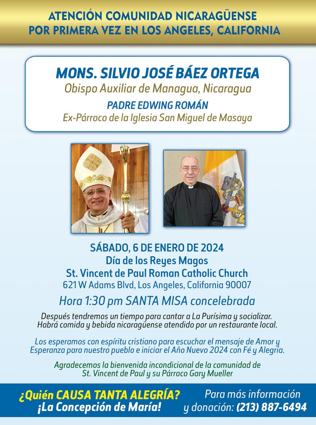 Visita de Monseñor Silvio Báez y Padre Edwing Román a Los Ángeles